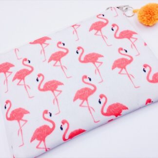 Kosmetiktasche mit Flamingos in weiß/melone